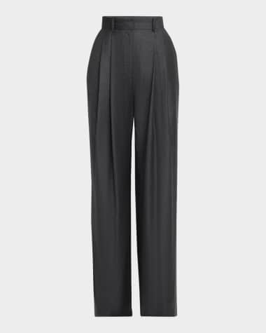 Salon 1884 Cecily Double-Pleated Wide-Leg Wool Pants