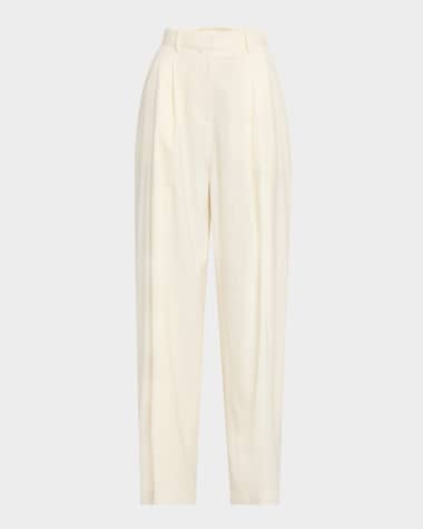 Salon 1884 Cecily Double-Pleated Wide-Leg Wool Pants