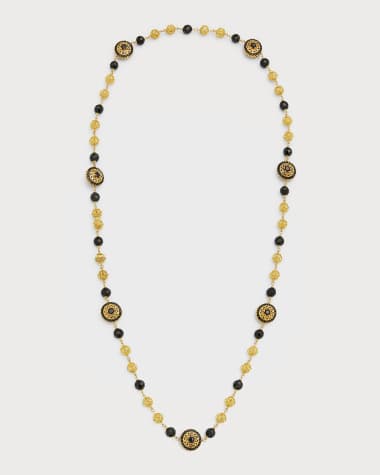 Dolce&Gabbana 18K Yellow Gold Black Jade and Black Sapphires Necklace, 80cm