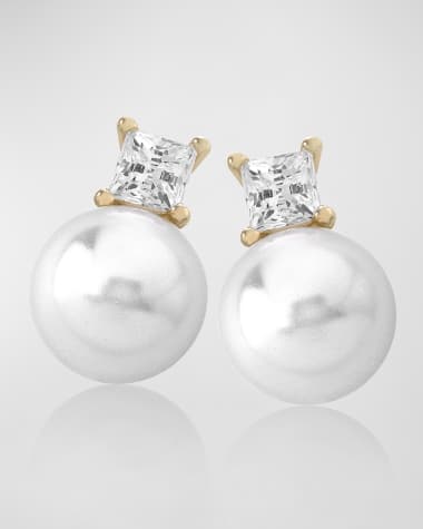 Majorica Selene Square Cubic Zirconia and Pearl Omega Earrings