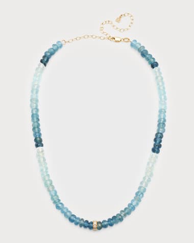Sydney Evan 6mm Aquamarine Wheel Rondelle Necklace with Diamonds