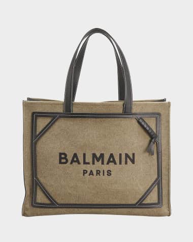 Balmain B Army Medium Shopper Tote Bag in Canvas with Leather Handles