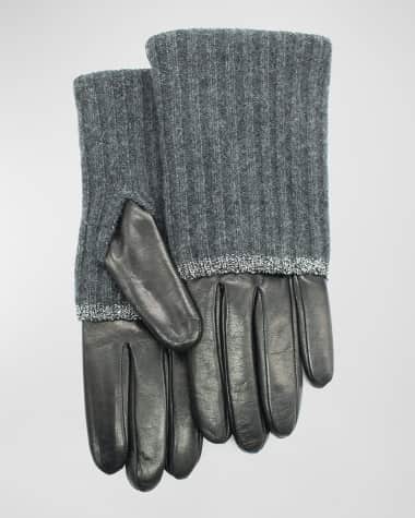 Portolano Nappa Leather & Ribbed Two-Tone Cashmere Gloves