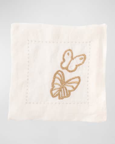 Hunt Slonem Painted Butterfly Embroidered Linen Cocktail Napkins, Set of 6