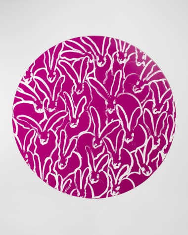 Hunt Slonem Rabbit Run 15" Round Lacquer Placemat, Fuchsia