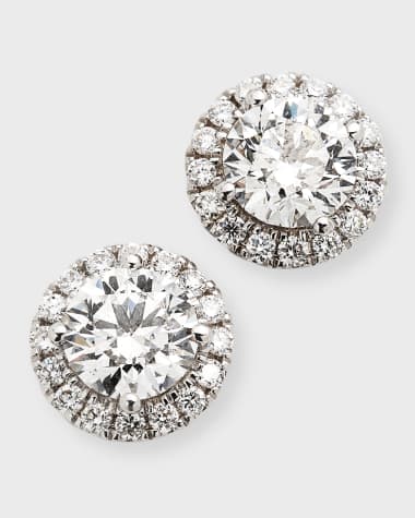 Neiman Marcus Lab Grown Diamonds Lab Grown Diamond 18K White Gold Round Halo Stud Earrings, 2.4tcw
