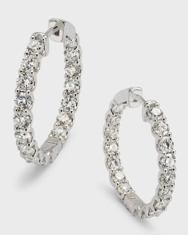 Neiman Marcus Lab Grown Diamonds 18K White Gold Round Diamond Hoop Earrings, 1"L