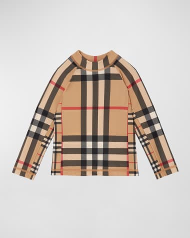 Burberry Boy's Fisher Check-Print Rashguard, Size 3-14