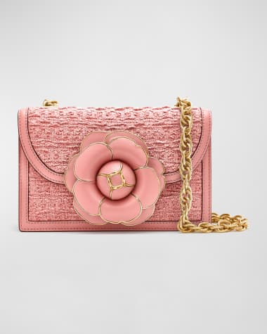 Oscar de la Renta Flower Tweed Chain Shoulder Bag