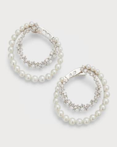 Siena Jewelry Diamond and Pearl Hoop Earrings in 14K White Gold