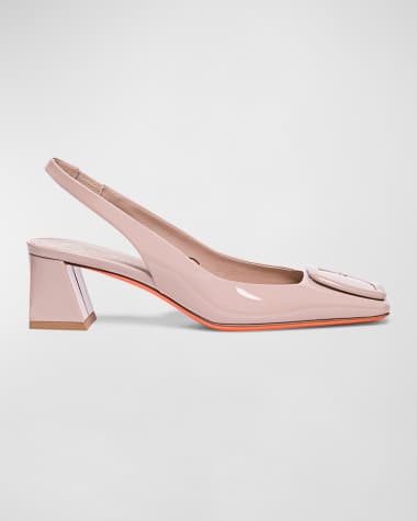 Santoni Lemon Patent Buckle Slingback Pumps