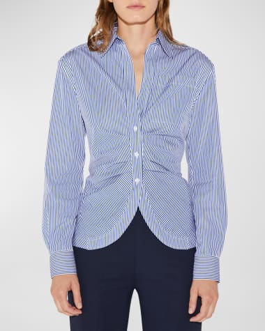 CALLAS Milano Sierra Striped Ruched Cotton Button-Down Shirt