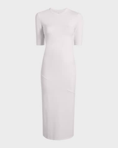 Another Tomorrow Fitted Midi Dress w/ Elbow Sleeves