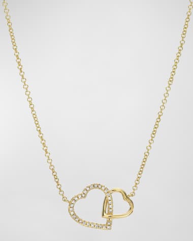 Zoe Lev Jewelry 14K Gold Diamond Open Hearts Pendant Necklace