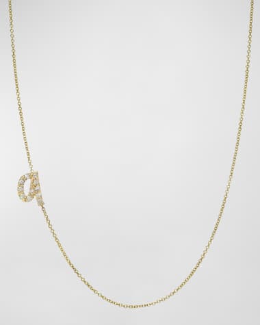 Zoe Lev Jewelry 14K Gold Diamond Mini Script Initial Pendant Necklace
