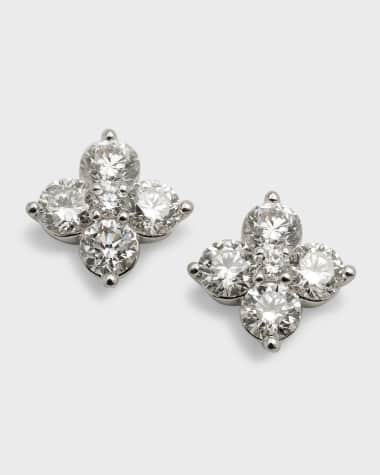 Neiman Marcus Diamonds 18K White Gold Round Diamond Flower Earrings, 1.25tcw, 0.27"W
