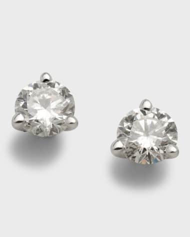 Neiman Marcus Diamonds 18K White Gold 3-Prong Round Diamond Martini Stud Earrings, 0.75tcw, , 0.180"L / 0.18 W