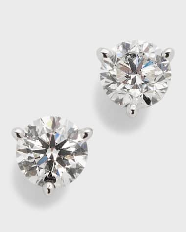 Neiman Marcus Diamonds 18K White Gold 3-Prong Round Diamond Martini Stud Earrings, 1.5tcw, 0.220"L / 0.23W