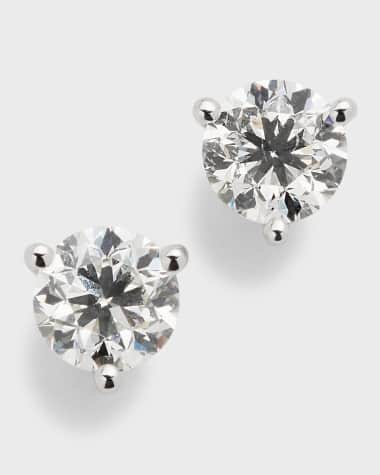Neiman Marcus Diamonds 18K White Gold 3-Prong Round Diamond Martini Stud Earrings, 1.75tcw, 0.230"L / 0.24W