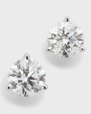 Neiman Marcus Diamonds 18K White Gold 3-Prong Round Diamond Martini Stud Earrings