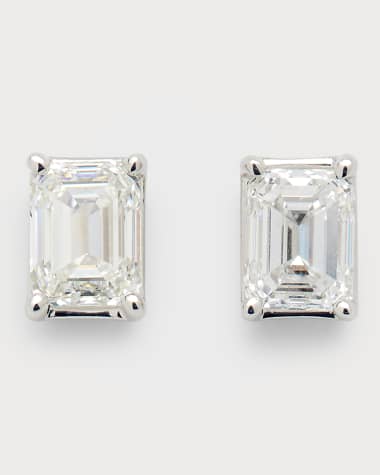 Neiman Marcus Diamonds 18K White Gold Emerald-Cut Diamond Stud Earrings, 1.0tcw