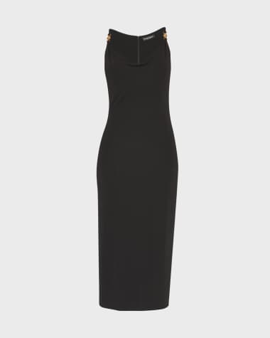 Versace Cowl-Neck Medusa-Strap Jersey Midi Dress