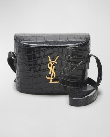 Saint Laurent June Box YSL Crossbody Bag in Croc-Embossed Leather