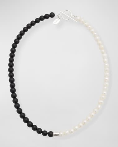 Jan Leslie Men's Black Agate Freshwater Pearl Split Necklace