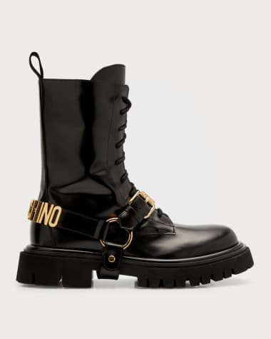Moschino Men's Lug Sole Leather Combat Boots
