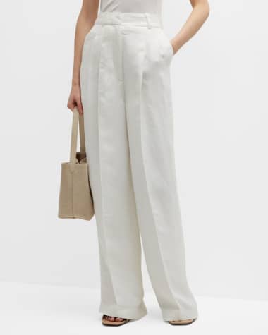 Loulou Studio Pleated Wide-Leg Linen Pants