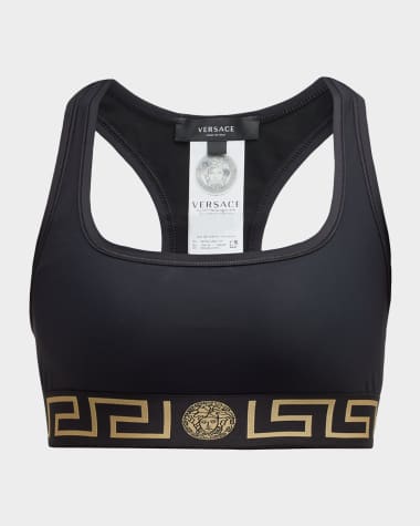 Black Greca Sport Bra by Versace Underwear on Sale