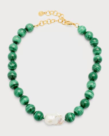 NEST Jewelry Malachite Statement Necklace with Baroque Pearl