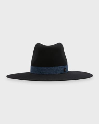 Maison Michel Eliza Denim Ribbon Wool Felt Fedora