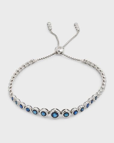 Cassidy Diamonds 18K White Gold Adjustable Bezel Bracelet with Diamonds and Blue Sapphire