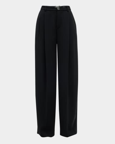 Vince Drop-Waist Pleated Crepe Trousers