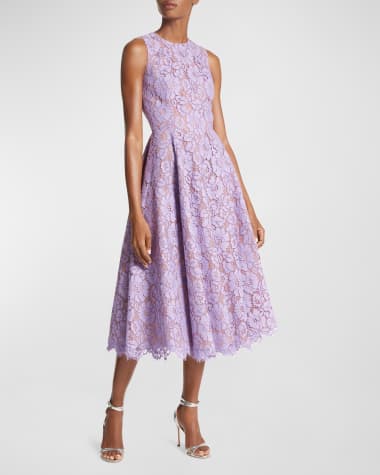 Michael Kors Collection Large Floral Lace Sleeveless Midi Dress