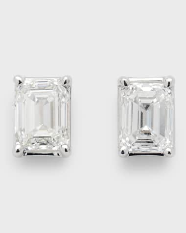 Neiman Marcus Diamonds 18K White Gold Emerald-Cut Diamond Stud Earrings, 1.0tcw, 0.11"H x 0.22"W