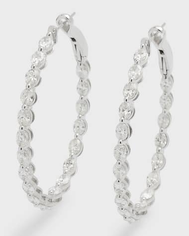 Neiman Marcus Diamonds 18K White Gold Round Diamond Hoop Earrings, 4.4tcw