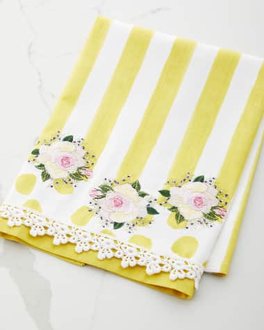 MacKenzie-Childs Yellow Argyle Dish Towels- Set of 3