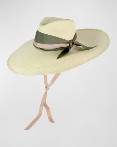 Sensi Studio Straw Extra-Long Brim Hat With Bow Band