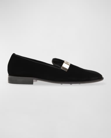 Bikkembergs Men's Logo Plaque Velvet Smoking Slippers