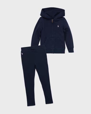 Ralph Lauren Childrenswear Girl's Drapey Terry Zip Hoodie, Size 2-6X Girl's Drapey Terry-Fleece Lounge Pants, Size 2-6X