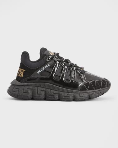 YOUNG VERSACE: Chain reaction Versace Young sneakers in leather and mesh -  Black