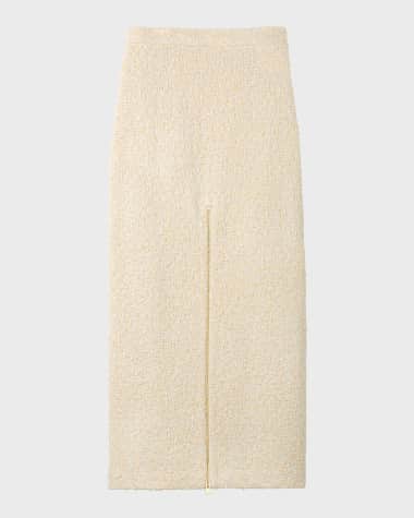 St. John Boucle Tweed Midi Skirt w/ Front Slit Zipper