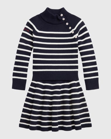 Ralph Lauren Childrenswear Girl's Two-Piece Nautical Striped Sweater & Skirt Set, Size 4-6X