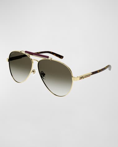 Gucci Men's Plastic Double-Bridge Rectangle Aviator Sunglasses