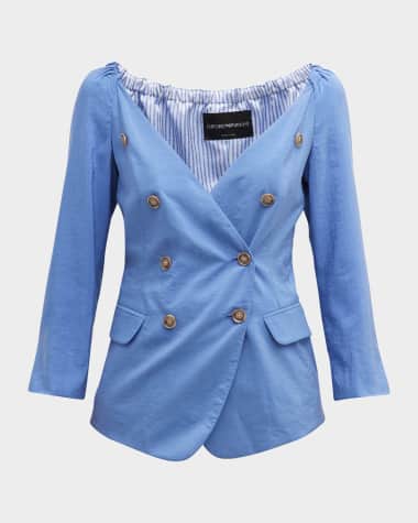 Emporio Armani Double-Breasted 3/4-Sleeve Blazer Top