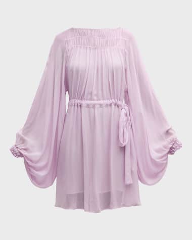 Emporio Armani Pleated Poet-Sleeve Georgette Dress