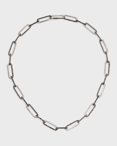 A. Link 18K White Gold Black and White Diamond Necklace, 16"L