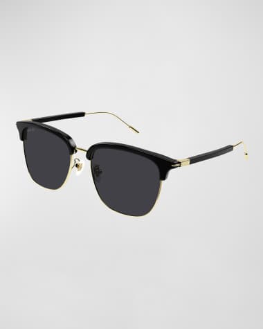 Gucci Men's Half-Rim Acetate/Metal Round Sunglasses